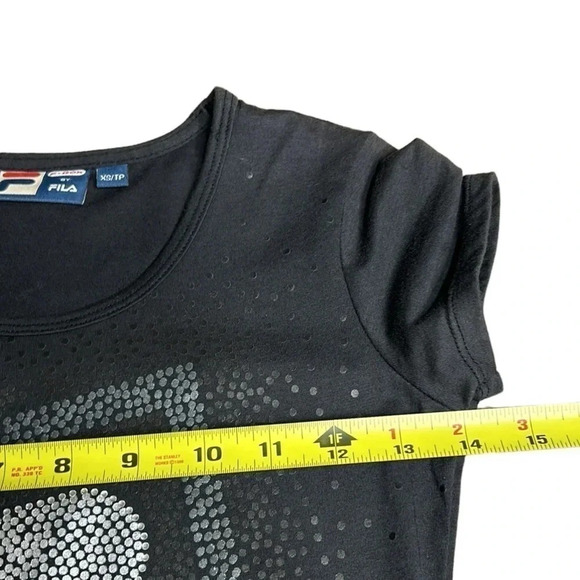 Y2K  vintage FILA  XS  fitted t shirt , NWT ,Black,beaded logo,large print - Picture 7 of 11